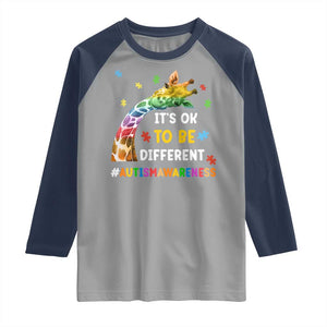 It's Ok To Be Different Autism Awareness Raglan Shirt Rainbow Giraffe Puzzle TS11 Sport Gray Navy Print Your Wear