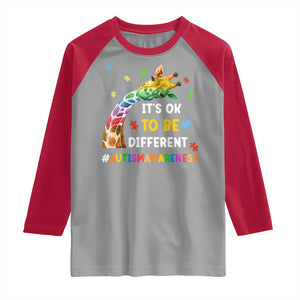 It's Ok To Be Different Autism Awareness Raglan Shirt Rainbow Giraffe Puzzle TS11 Sport Gray Red Print Your Wear