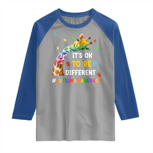 It's Ok To Be Different Autism Awareness Raglan Shirt Rainbow Giraffe Puzzle TS11 Sport Gray Royal Print Your Wear