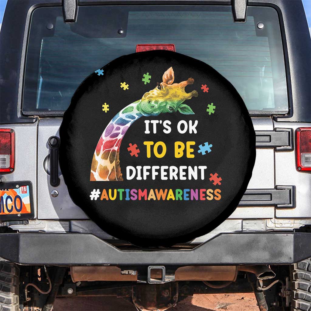 It's Ok To Be Different Autism Awareness Spare Tire Cover Rainbow Giraffe Puzzle TS11 No hole Black Print Your Wear