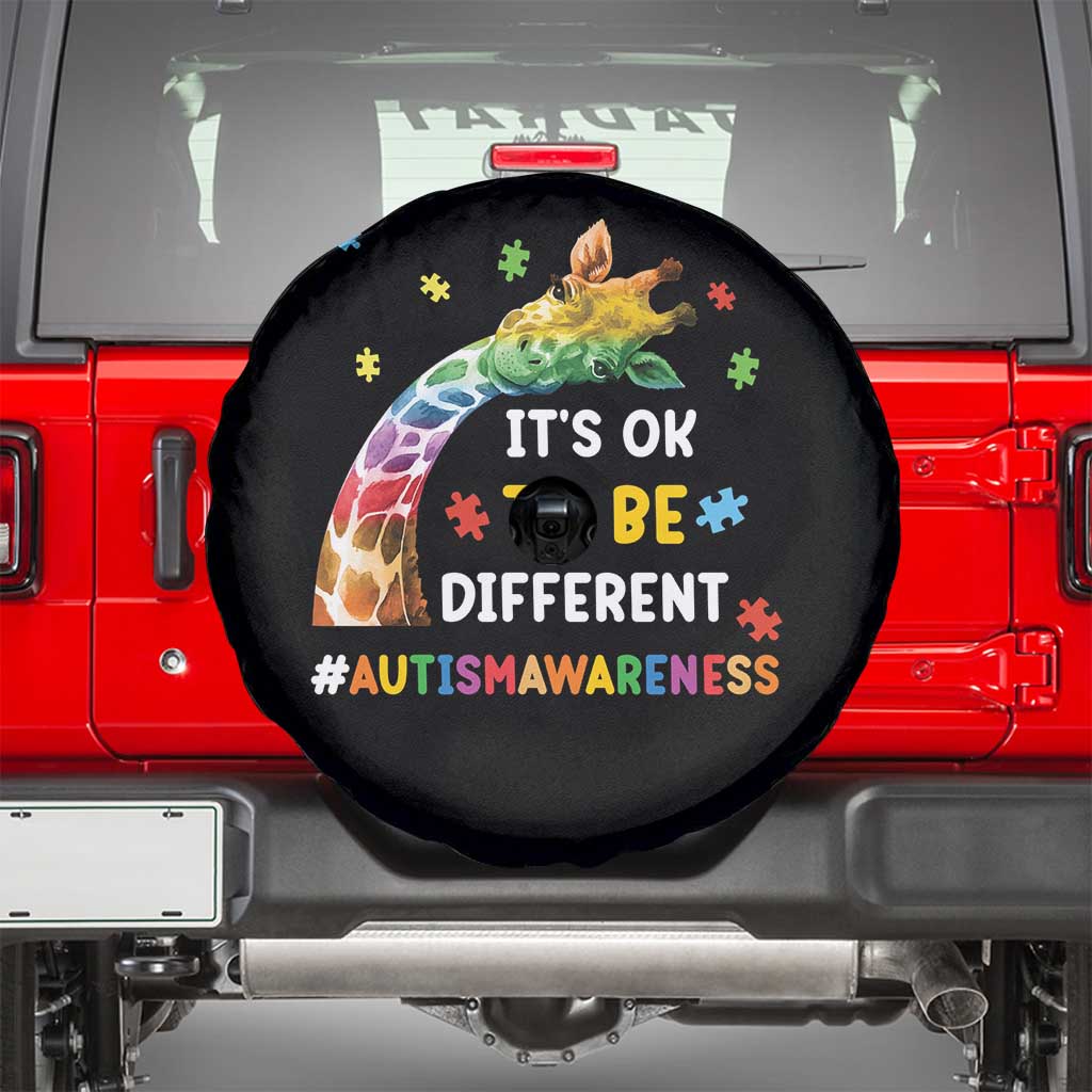 It's Ok To Be Different Autism Awareness Spare Tire Cover Rainbow Giraffe Puzzle TS11 Black Print Your Wear
