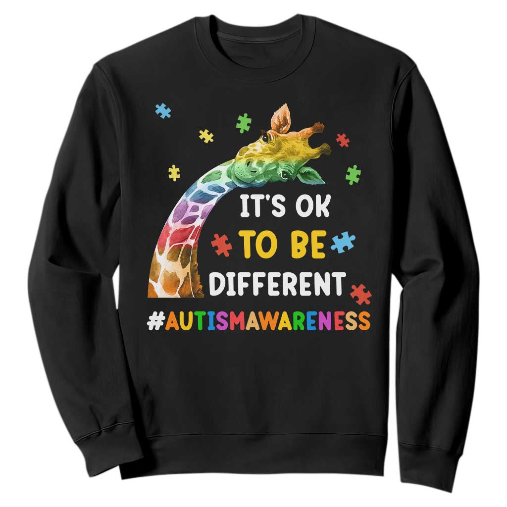 It's Ok To Be Different Autism Awareness Sweatshirt Rainbow Giraffe Puzzle TS11 Black Print Your Wear