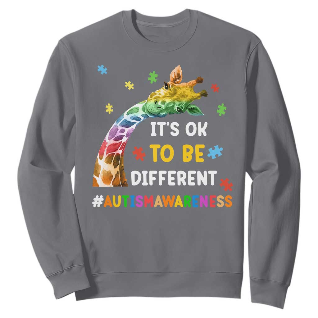 It's Ok To Be Different Autism Awareness Sweatshirt Rainbow Giraffe Puzzle TS11 Charcoal Print Your Wear