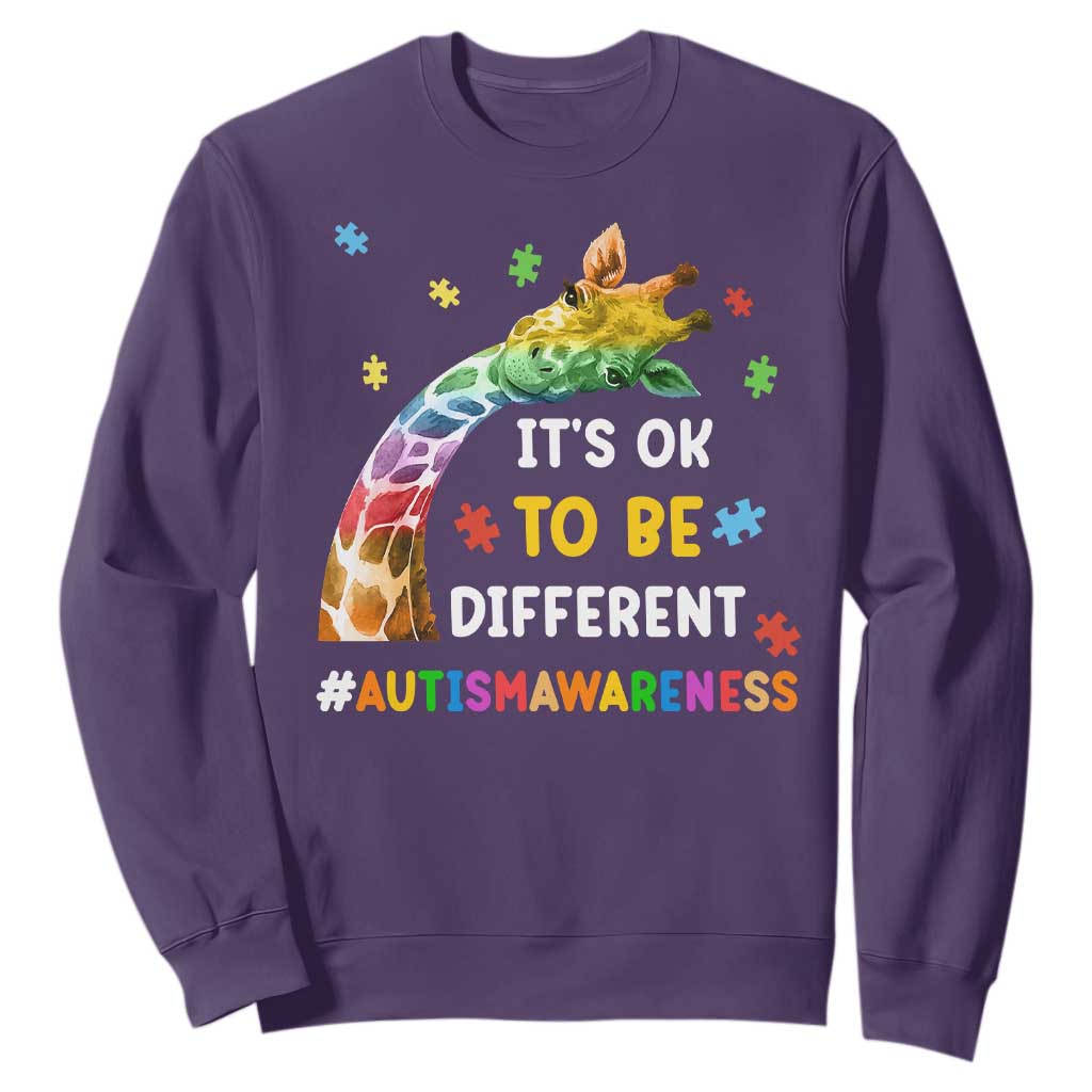 It's Ok To Be Different Autism Awareness Sweatshirt Rainbow Giraffe Puzzle TS11 Purple Print Your Wear