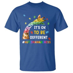 It's Ok To Be Different Autism Awareness T Shirt Rainbow Giraffe Puzzle TS11 Royal Blue Print Your Wear