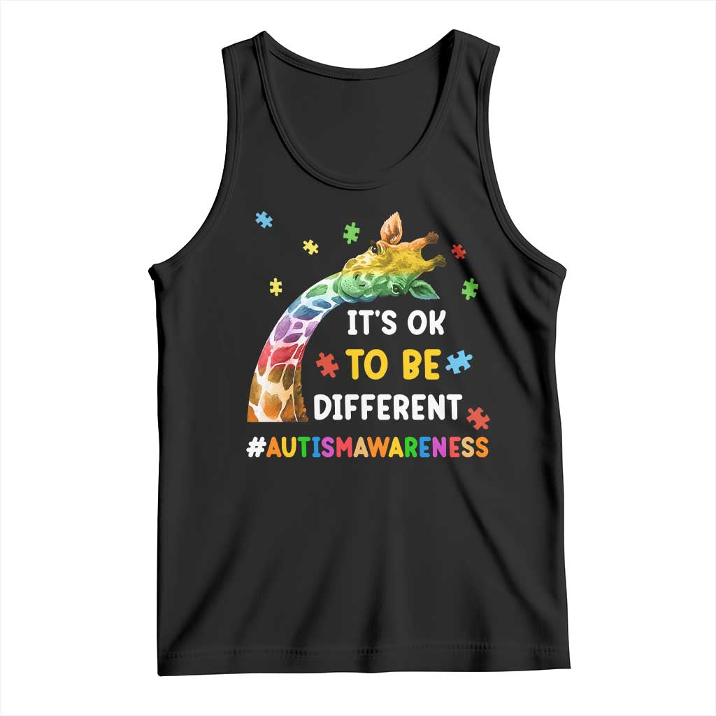 It's Ok To Be Different Autism Awareness Tank Top Rainbow Giraffe Puzzle TS11 Black Print Your Wear