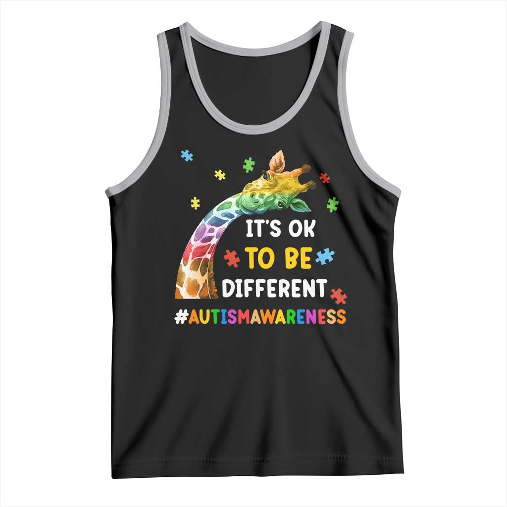 It's Ok To Be Different Autism Awareness Tank Top Rainbow Giraffe Puzzle TS11 Black Athletic Heather Print Your Wear