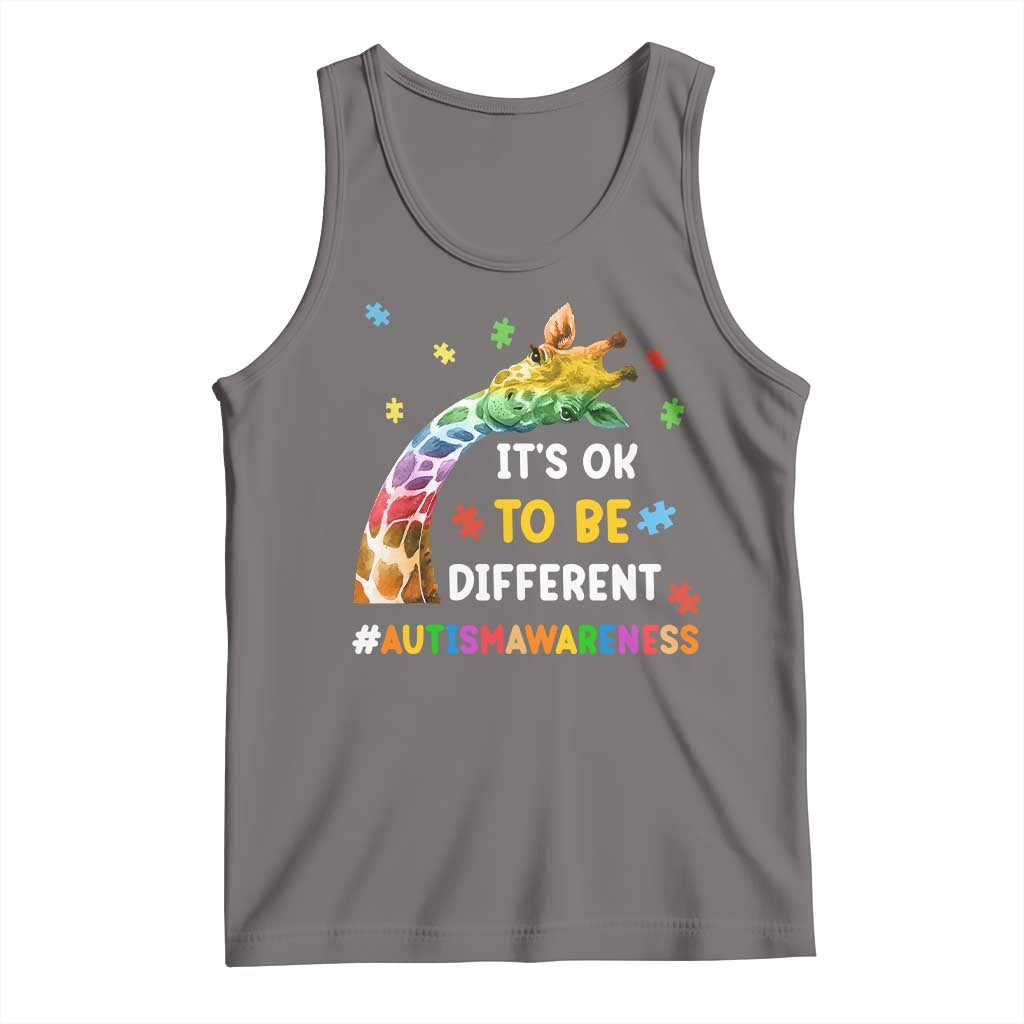 It's Ok To Be Different Autism Awareness Tank Top Rainbow Giraffe Puzzle TS11 Deep Heather Print Your Wear