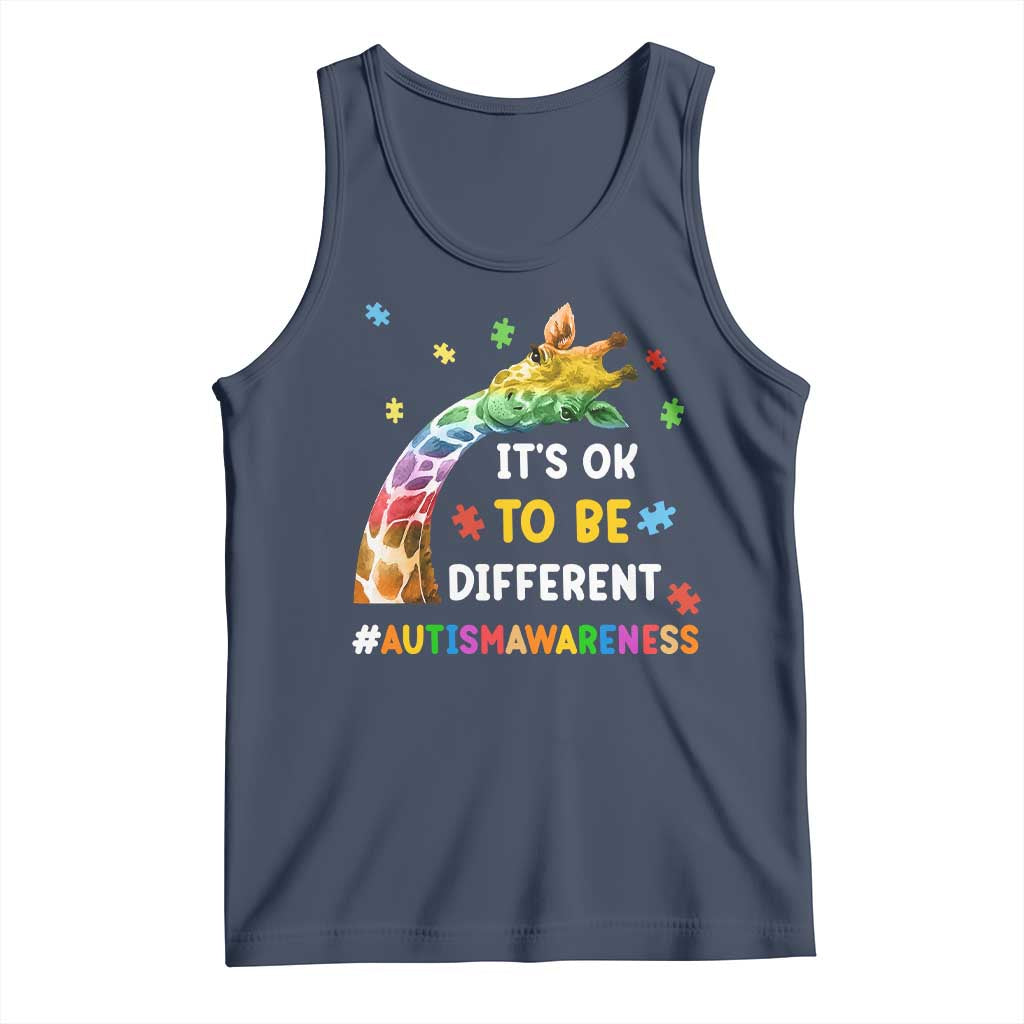 It's Ok To Be Different Autism Awareness Tank Top Rainbow Giraffe Puzzle TS11 Navy Print Your Wear