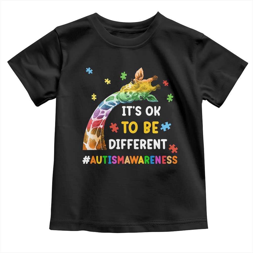 It's Ok To Be Different Autism Awareness Toddler T Shirt Rainbow Giraffe Puzzle TS11 Black Print Your Wear