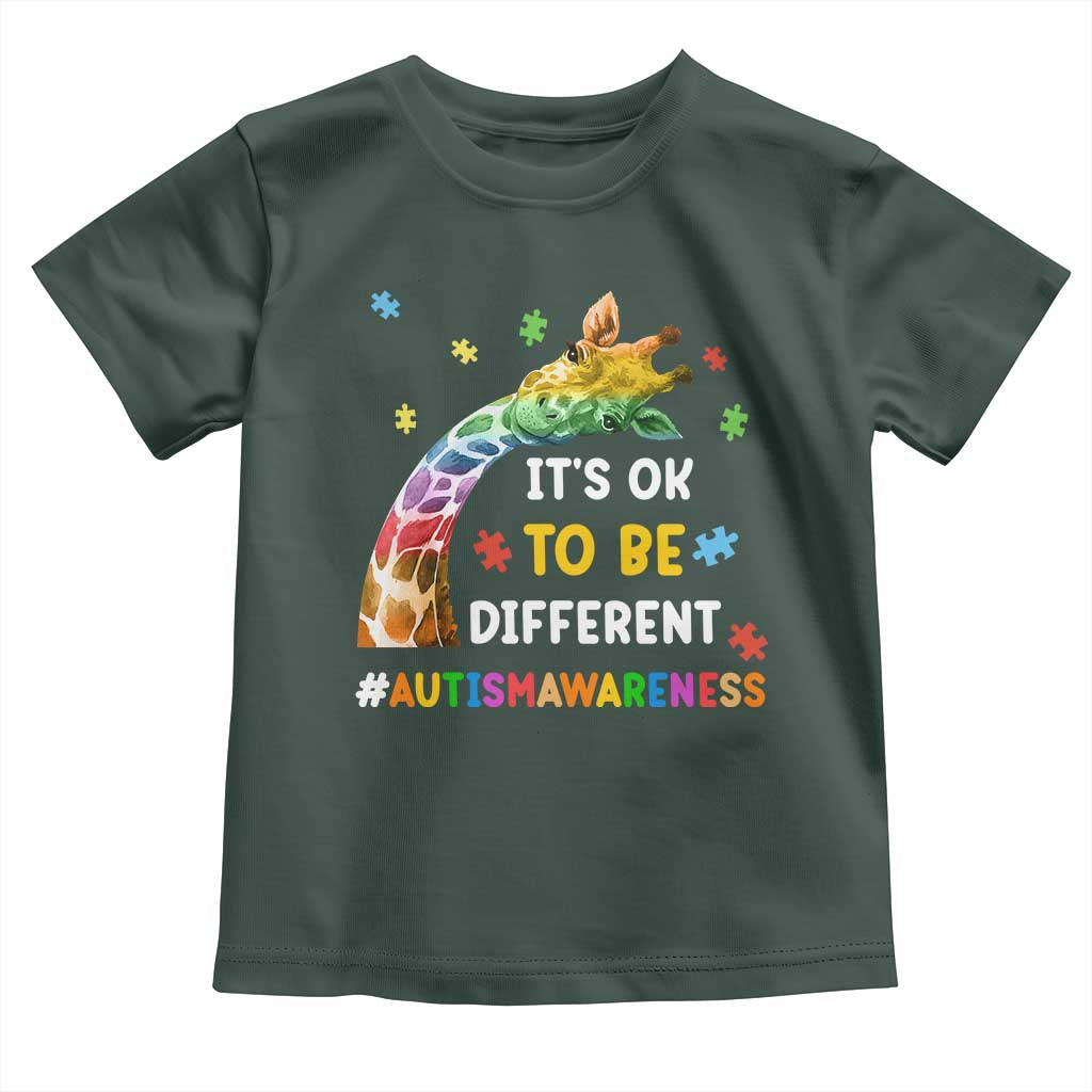 It's Ok To Be Different Autism Awareness Toddler T Shirt Rainbow Giraffe Puzzle TS11 Dark Forest Green Print Your Wear
