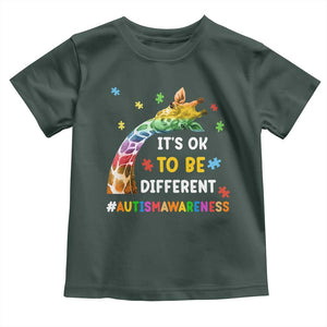 It's Ok To Be Different Autism Awareness Toddler T Shirt Rainbow Giraffe Puzzle TS11 Dark Forest Green Print Your Wear