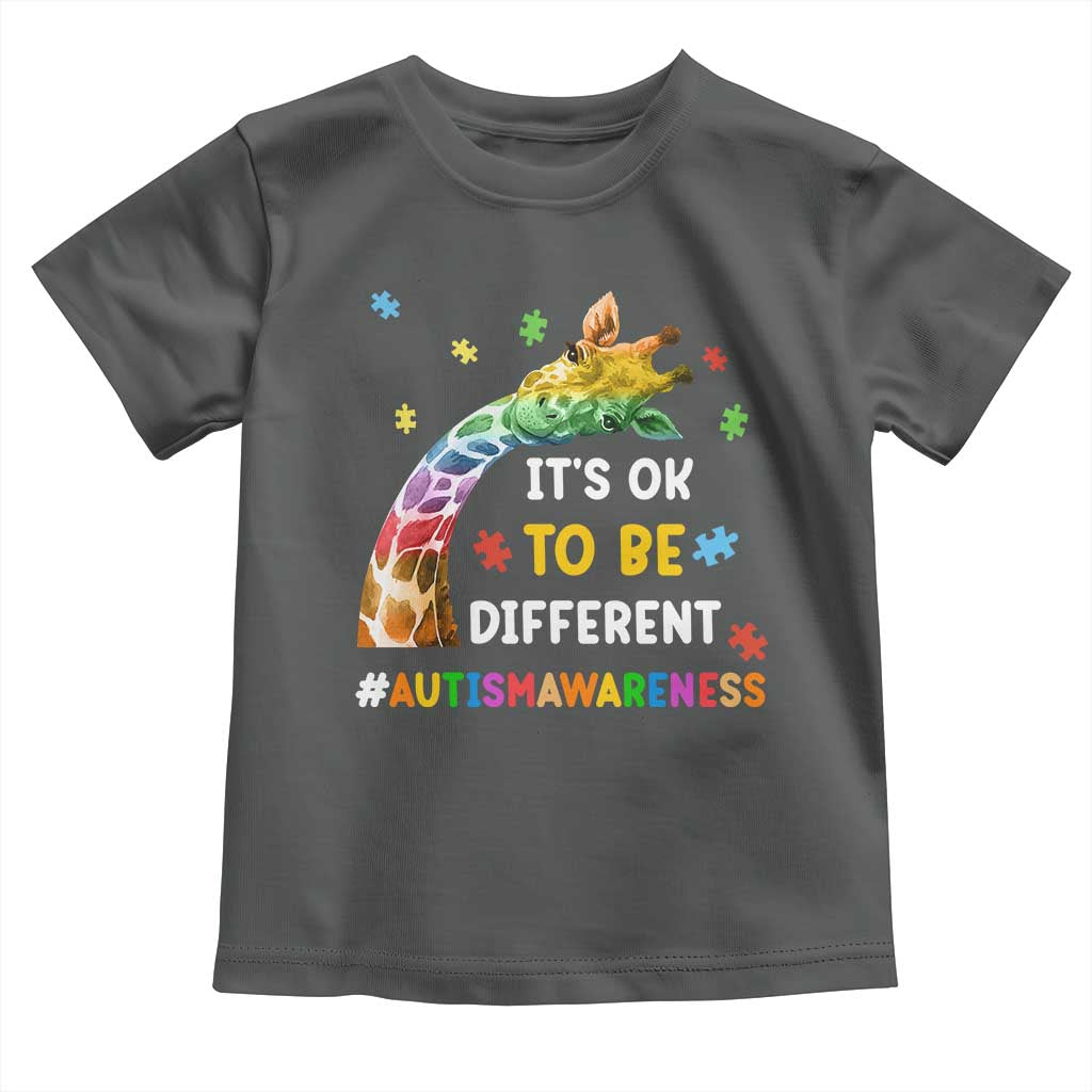It's Ok To Be Different Autism Awareness Toddler T Shirt Rainbow Giraffe Puzzle TS11 Dark Heather Print Your Wear