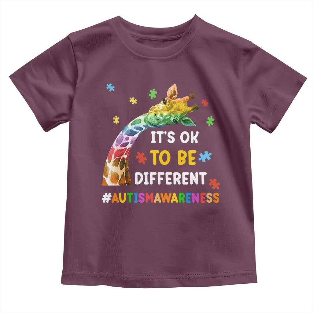 It's Ok To Be Different Autism Awareness Toddler T Shirt Rainbow Giraffe Puzzle TS11 Maroon Print Your Wear