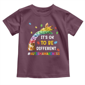 It's Ok To Be Different Autism Awareness Toddler T Shirt Rainbow Giraffe Puzzle TS11 Maroon Print Your Wear