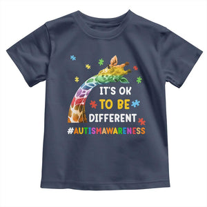 It's Ok To Be Different Autism Awareness Toddler T Shirt Rainbow Giraffe Puzzle TS11 Navy Print Your Wear