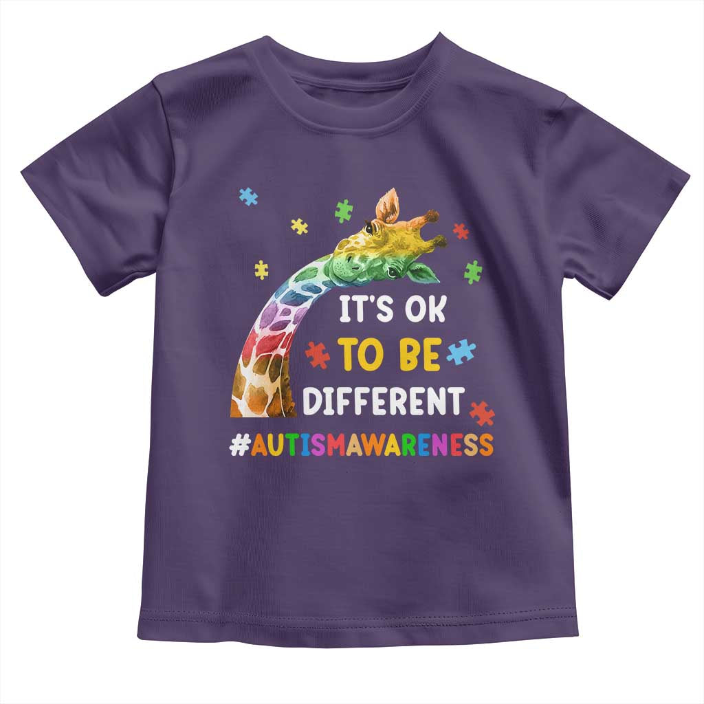 It's Ok To Be Different Autism Awareness Toddler T Shirt Rainbow Giraffe Puzzle TS11 Purple Print Your Wear