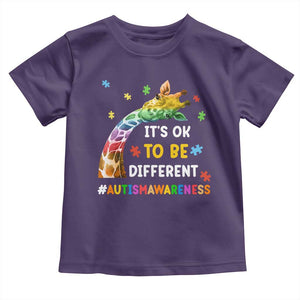 It's Ok To Be Different Autism Awareness Toddler T Shirt Rainbow Giraffe Puzzle TS11 Purple Print Your Wear