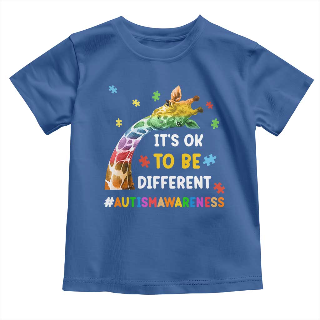 It's Ok To Be Different Autism Awareness Toddler T Shirt Rainbow Giraffe Puzzle TS11 Royal Blue Print Your Wear