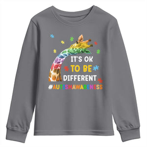 It's Ok To Be Different Autism Awareness Youth Sweatshirt Rainbow Giraffe Puzzle TS11 Charcoal Print Your Wear