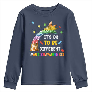 It's Ok To Be Different Autism Awareness Youth Sweatshirt Rainbow Giraffe Puzzle TS11 Navy Print Your Wear