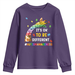 It's Ok To Be Different Autism Awareness Youth Sweatshirt Rainbow Giraffe Puzzle TS11 Purple Print Your Wear