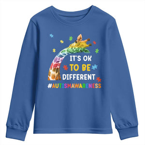 It's Ok To Be Different Autism Awareness Youth Sweatshirt Rainbow Giraffe Puzzle TS11 Royal Blue Print Your Wear