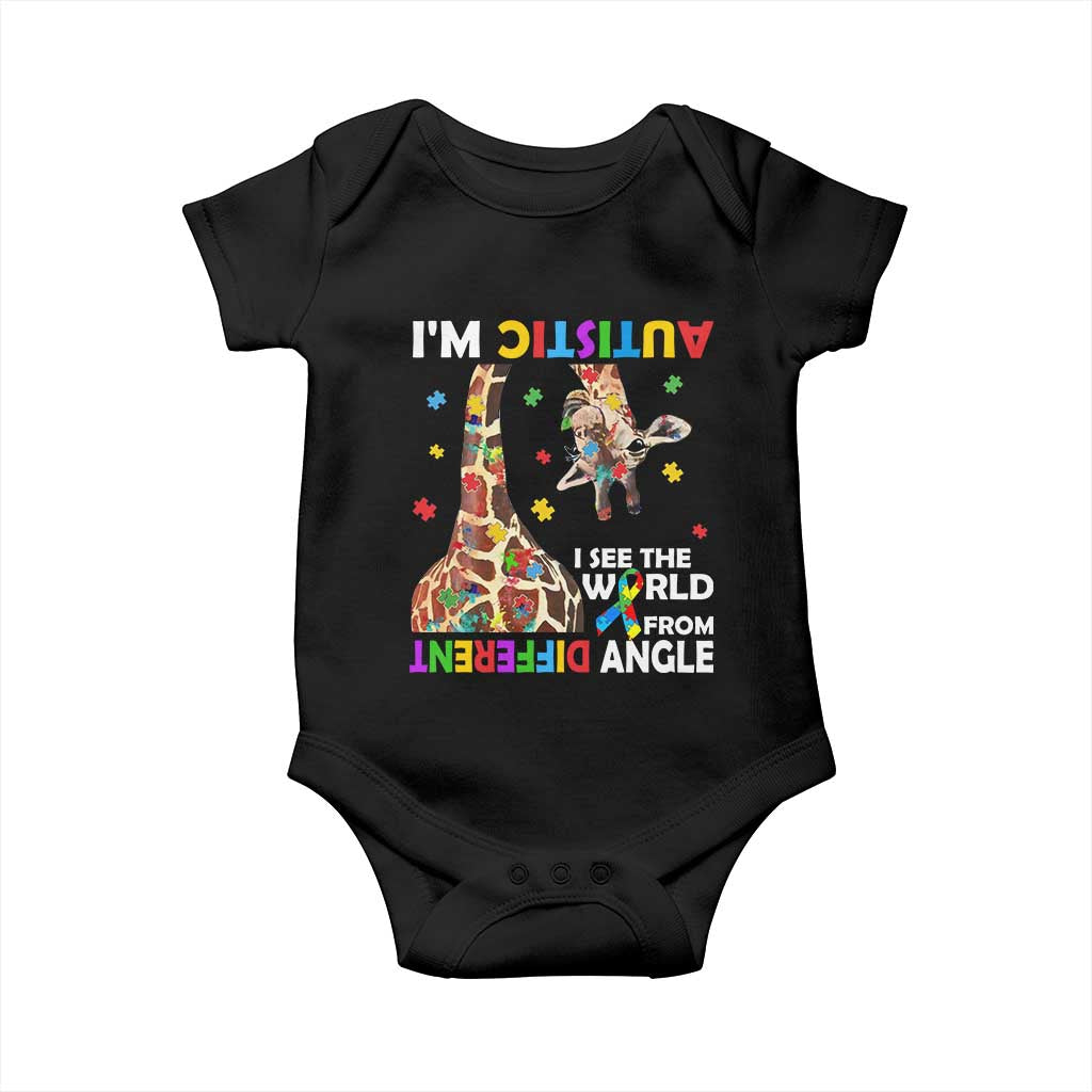 Funny I'm Autistic I See The World Form Different Angle Baby Onesie Puzzle Giraffe TS11 Black Print Your Wear
