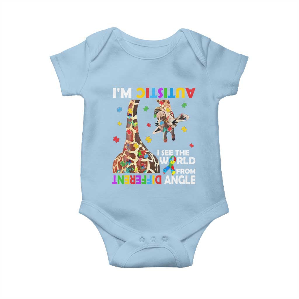 Funny I'm Autistic I See The World Form Different Angle Baby Onesie Puzzle Giraffe TS11 Light Blue Print Your Wear