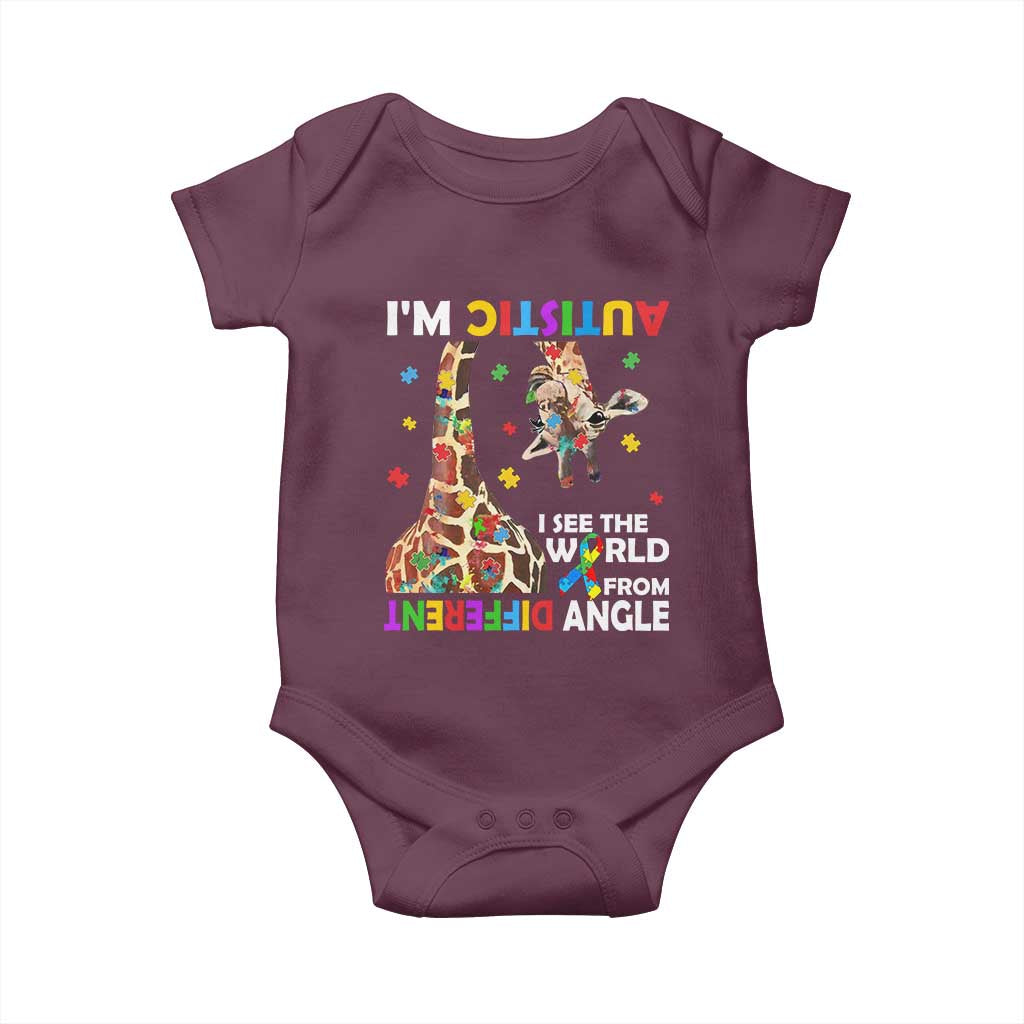 Funny I'm Autistic I See The World Form Different Angle Baby Onesie Puzzle Giraffe TS11 Maroon Print Your Wear