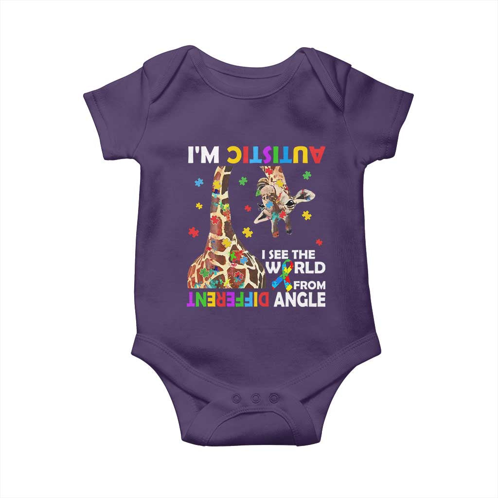 Funny I'm Autistic I See The World Form Different Angle Baby Onesie Puzzle Giraffe TS11 Purple Print Your Wear
