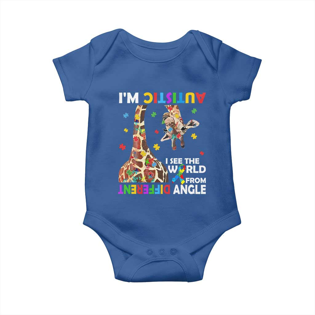 Funny I'm Autistic I See The World Form Different Angle Baby Onesie Puzzle Giraffe TS11 Royal Blue Print Your Wear