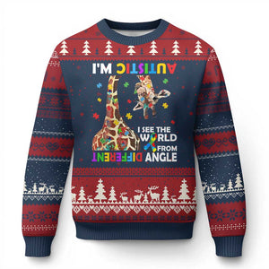 Funny I'm Autistic I See The World Form Different Angle Ugly Christmas Sweater Puzzle Giraffe TS11 Navy Red Print Your Wear
