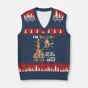 Funny I'm Autistic I See The World Form Different Angle V-Neck Knit Sweater Vest Puzzle Giraffe TS11 Navy Red Print Your Wear