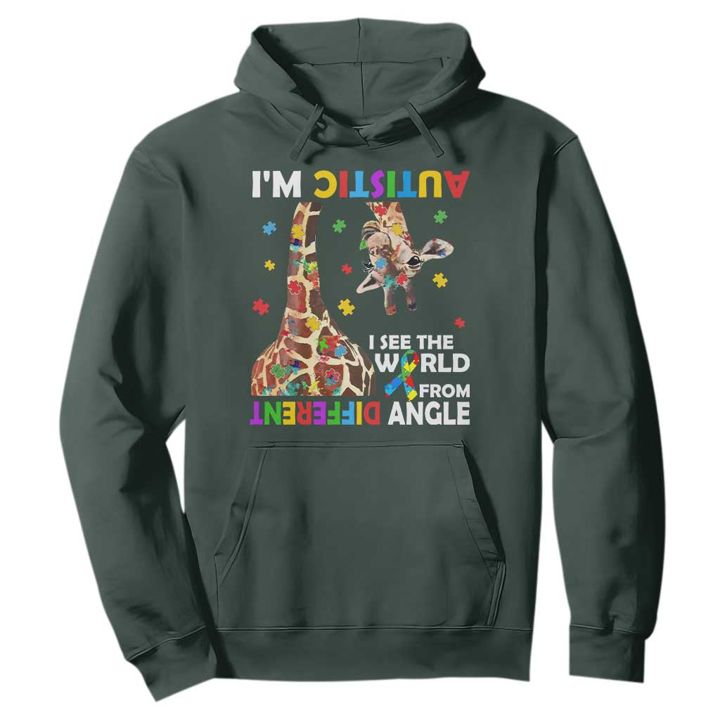 Funny I'm Autistic I See The World Form Different Angle Hoodie Puzzle Giraffe TS11 Dark Forest Green Print Your Wear