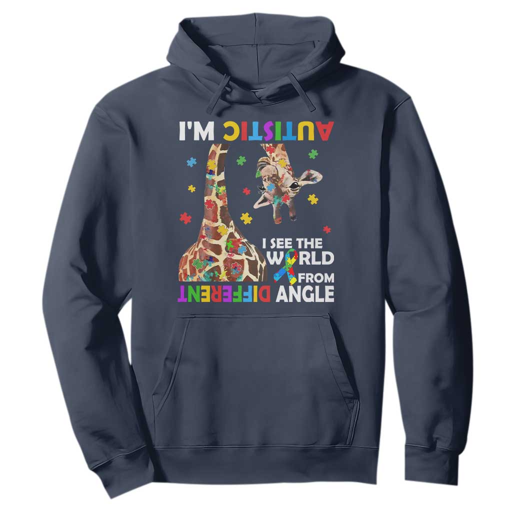Funny I'm Autistic I See The World Form Different Angle Hoodie Puzzle Giraffe TS11 Navy Print Your Wear