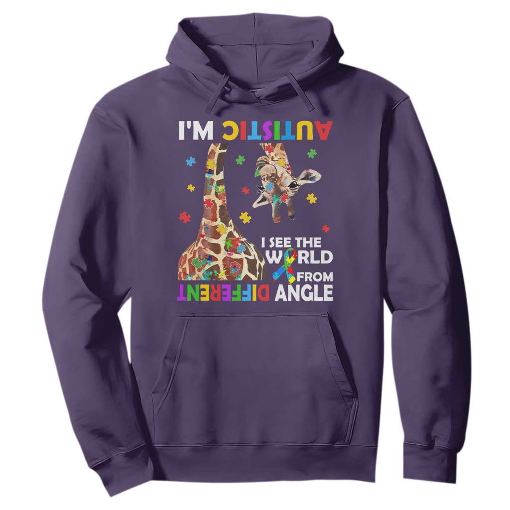 Funny I'm Autistic I See The World Form Different Angle Hoodie Puzzle Giraffe TS11 Purple Print Your Wear