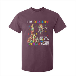 Funny I'm Autistic I See The World Form Different Angle T Shirt For Kid Puzzle Giraffe TS11 Maroon Print Your Wear