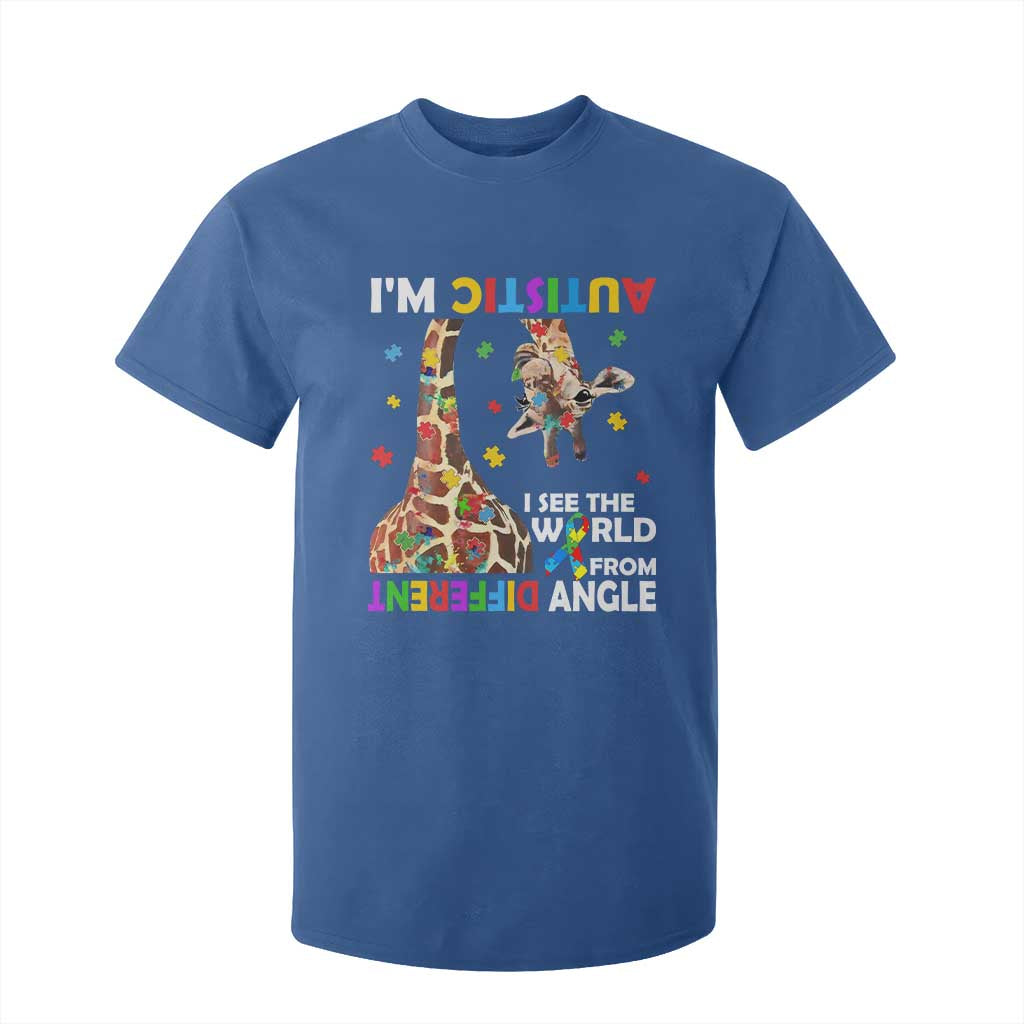 Funny I'm Autistic I See The World Form Different Angle T Shirt For Kid Puzzle Giraffe TS11 Royal Blue Print Your Wear