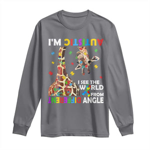 Funny I'm Autistic I See The World Form Different Angle Long Sleeve Shirt Puzzle Giraffe TS11 Charcoal Print Your Wear