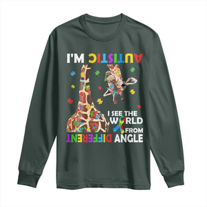 Funny I'm Autistic I See The World Form Different Angle Long Sleeve Shirt Puzzle Giraffe TS11 Dark Forest Green Print Your Wear