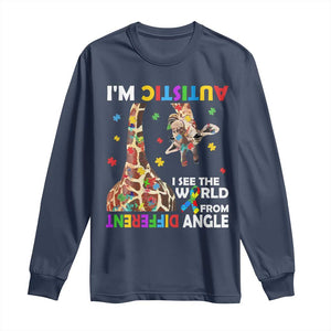Funny I'm Autistic I See The World Form Different Angle Long Sleeve Shirt Puzzle Giraffe TS11 Navy Print Your Wear