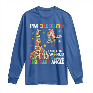 Funny I'm Autistic I See The World Form Different Angle Long Sleeve Shirt Puzzle Giraffe TS11 Royal Blue Print Your Wear