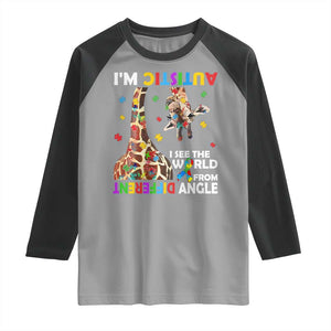 Funny I'm Autistic I See The World Form Different Angle Raglan Shirt Puzzle Giraffe TS11 Sport Gray Black Print Your Wear
