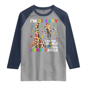 Funny I'm Autistic I See The World Form Different Angle Raglan Shirt Puzzle Giraffe TS11 Sport Gray Navy Print Your Wear