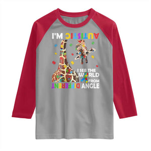 Funny I'm Autistic I See The World Form Different Angle Raglan Shirt Puzzle Giraffe TS11 Sport Gray Red Print Your Wear