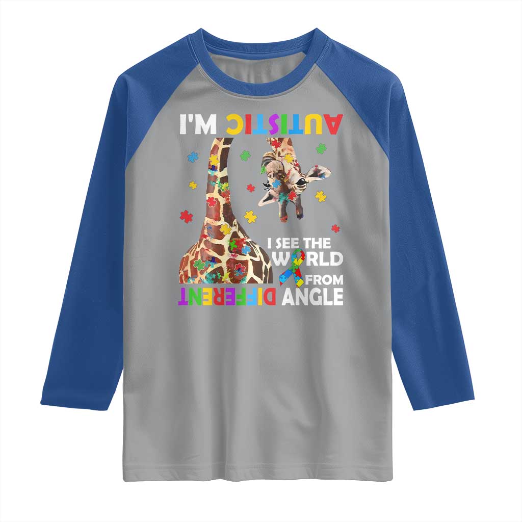 Funny I'm Autistic I See The World Form Different Angle Raglan Shirt Puzzle Giraffe TS11 Sport Gray Royal Print Your Wear