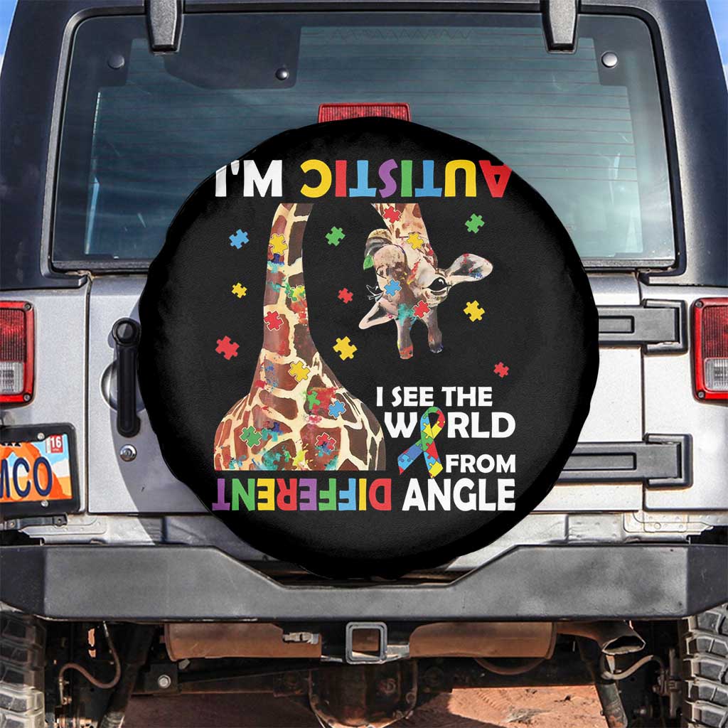 Funny I'm Autistic I See The World Form Different Angle Spare Tire Cover Puzzle Giraffe TS11 No hole Black Print Your Wear