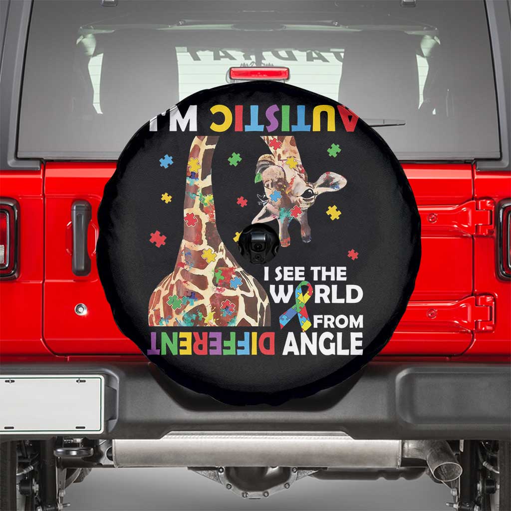 Funny I'm Autistic I See The World Form Different Angle Spare Tire Cover Puzzle Giraffe TS11 Black Print Your Wear