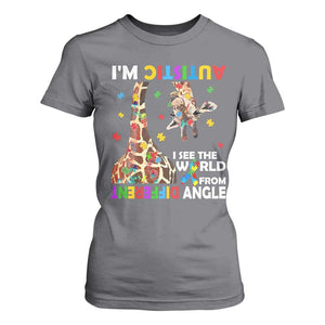 Funny I'm Autistic I See The World Form Different Angle T Shirt For Women Puzzle Giraffe TS11 Charcoal Print Your Wear
